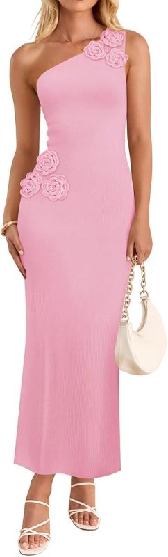 Photo 1 of ZESICA Women's 2025 Summer One Shoulder Sleeveless Maxi Dress Casual Floral Ribbed Knit Backless Cocktail Party Long Dresses-MEDIUM 