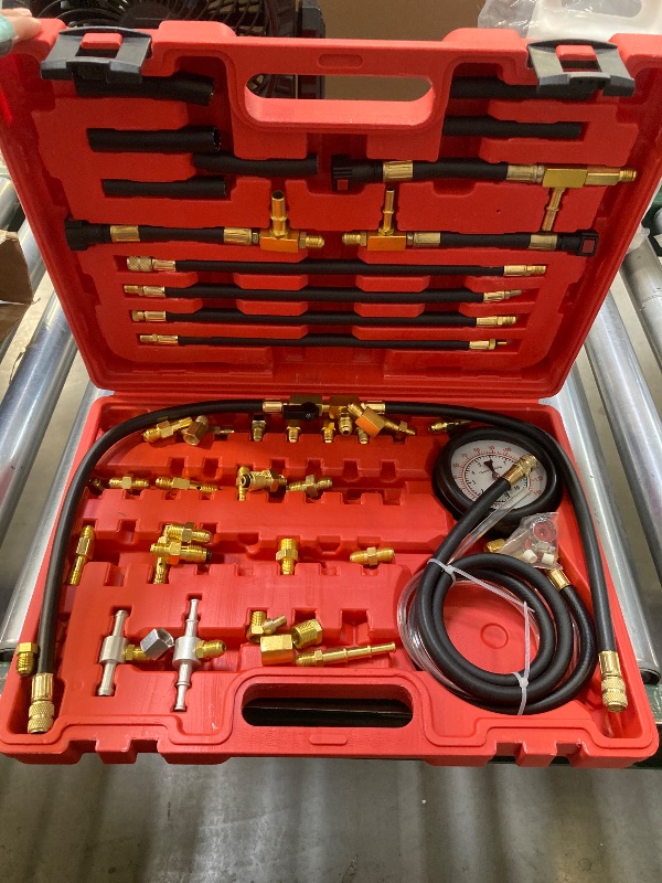 Photo 1 of Fuel Pressure Gauge, Pro Fuel Injection Pressure Tester Kit 0-140 PSI with 9.49,7.89,6.30 Fuel Line Fittings Fuel Pressure Test Kit