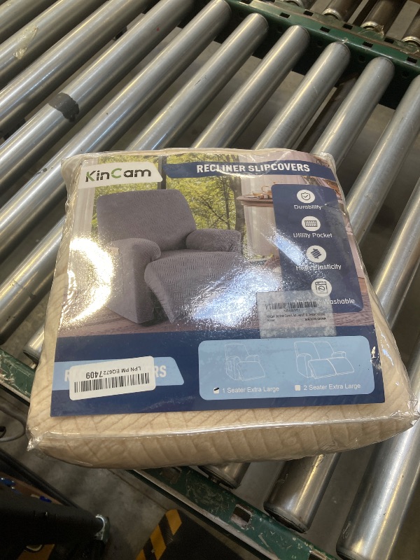 Photo 1 of KinCam Recliner Covers, Stretch Reclining Chair Covers, Recliner Sofa Slipcovers Stripe Jacquard Recliner Couch Covers Furniture Protector Covers (1 XL Seater, Vanilla)