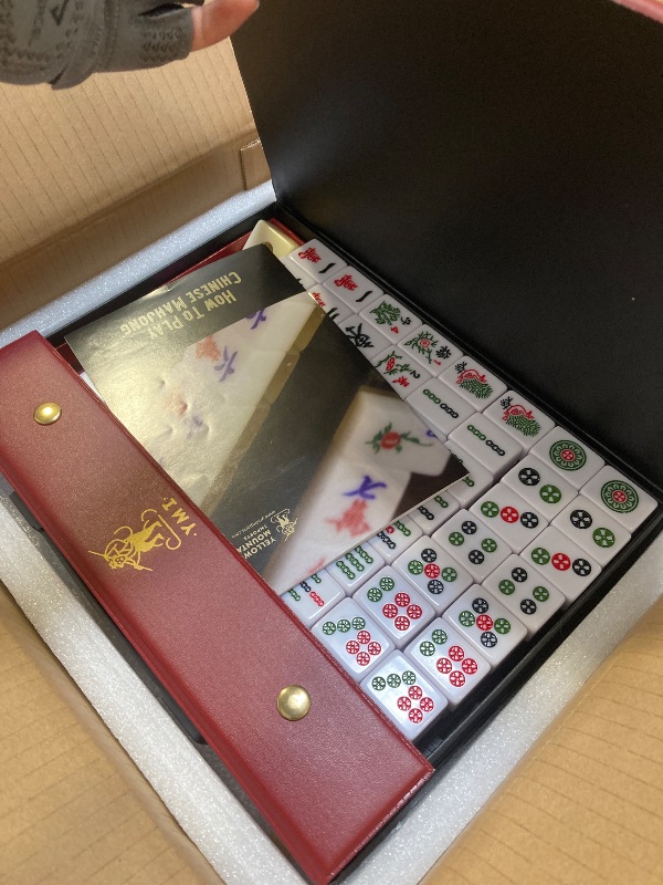 Photo 1 of Yellow Mountain Imports Chinese Mahjong Set - “Rouge Harmony” - with 146 Medium Tiles, Red Vinyl Case, Wind Indicator and Dice - for Chinese Style Gameplay Only 