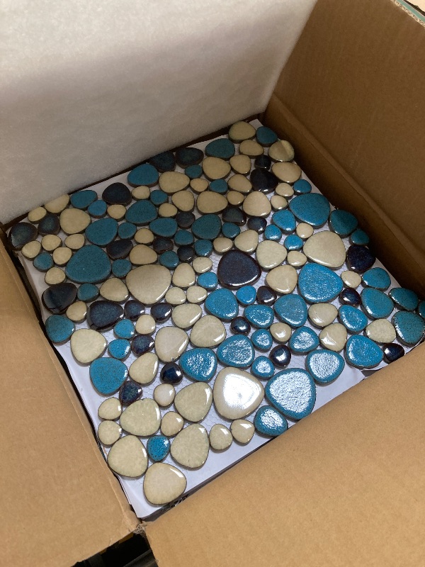 Photo 1 of Primoon Pebble Tiles 5 Sheets, Aqua Teal Blue Mosaic Tiles for Accent Wall Backsplash, Pebble Tile for Bathroom Shower Floor