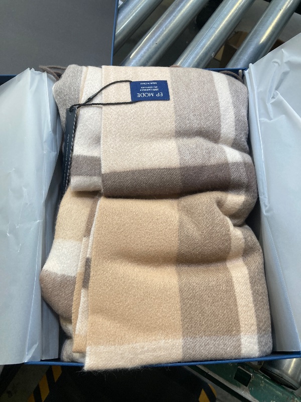 Photo 1 of EP Mode 100% Pure Cashmere Throw Blanket for Sofa, Classic Design with Gift Box (Camel Tartan)