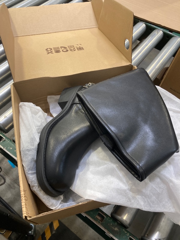 Photo 1 of AMINUGAL Black Knee High Boots Women Square Toe Pull On Wide Calf Riding Festival Buckles Chunky Metallic Casual Vintage Buckle Rivet Boots Size 7.5
