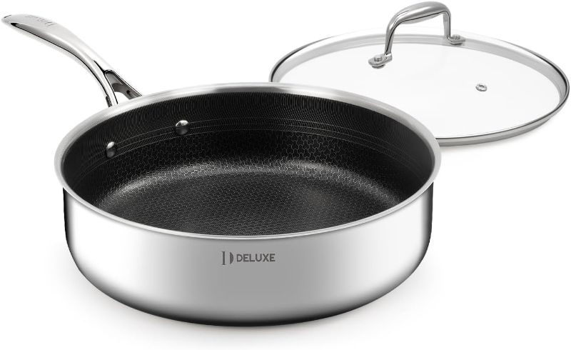 Photo 1 of Deluxe  Ceramic Nonstick 5 Qt Deep Sauté Pan with Lid, Stainless Steel Skillet with Stay-Cool Handles, Dishwasher and Oven-Safe, PFOA Free Deep Frying Pan, Compatible with All Cooktops