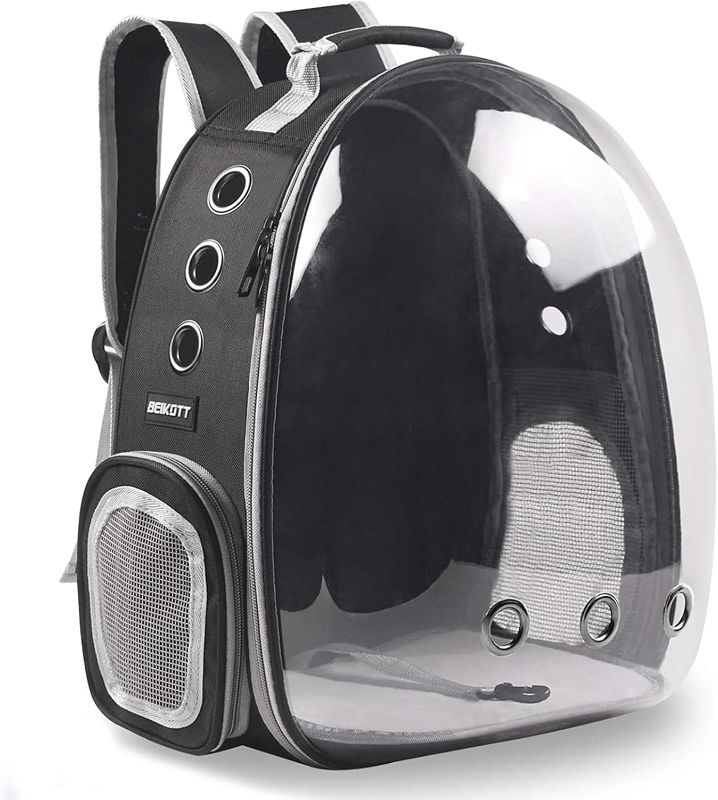 Photo 1 of Cat Backpack Carriers, Dog Backpack, Pet Backpack for Small Cats Puppies Dogs Bunny, Airline-Approved Ventilate Transparent Bubble Backpack for Travel and Outdoor(Black)
