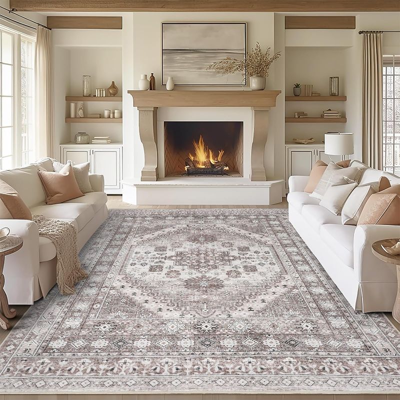 Photo 1 of zesthome 9x12 Area Rugs,Stain Resistant Washable Rug,Ultra-Thin Rugs for Living Room,Bedroom,Non-Slip Backing Home Decor Large Area Rug (Brown/Beige,9'x12')
