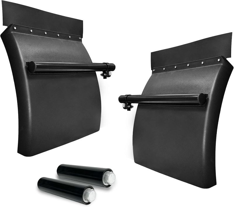 Photo 1 of 24" x 24" Poly Quarter Fenders with 8 inch Quarter Fender Post Mount Bracket for Semi Truck, Quarter Fenders Set with Tube Bracket Hardware Kit, 1 Pair, Black Plastic

