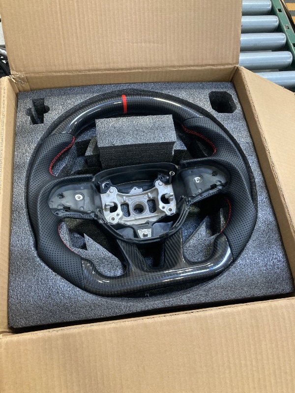 Photo 1 of Real Carbon Fiber Steering Wheel For 2015 - 23 Dodge Challenger With Red Stitch
