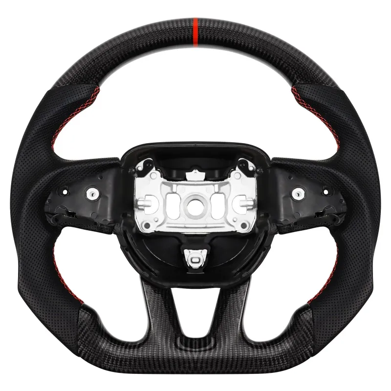 Photo 1 of Real Carbon Fiber Steering Wheel For 2015 - 23 Dodge Challenger With Red Stitch