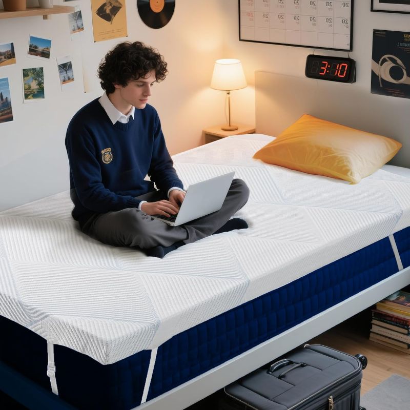 Photo 1 of 3 Inch Memory Foam Mattress Topper for College Dorm Bed - Twin XL Size | Extra Long Twin |High Density Cooling Bed Topper Pressure Relief with Removable & Washable Cover
