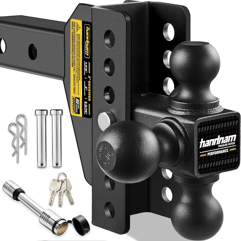 Photo 1 of Drop Hitch Adjustable Trailer Hitch, Tow Hitch with 6-Inch Drop/Rise for Truck (12,500 LBS GTW), Adjustable Drop Hitch Fits 2-Inch Receiver, Trailer Hitches with Double Anti-Theft Pins Locks
