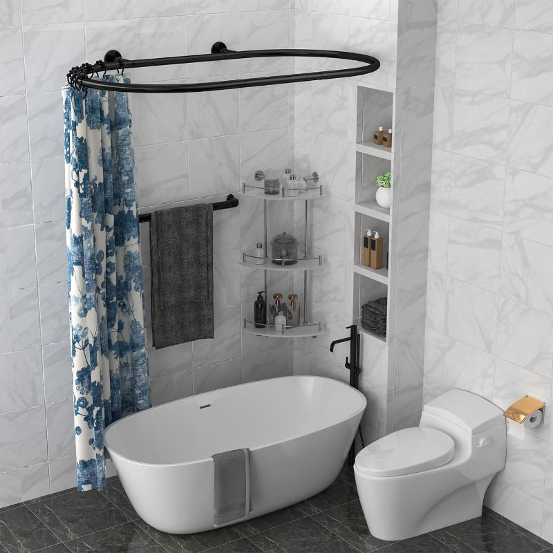 Photo 1 of Aluminum Alloy Oval Shower Curtain Rod Hoop Square Shape Bathroom Rod for Clawfoot Tub Free Standing Tubs (Black)