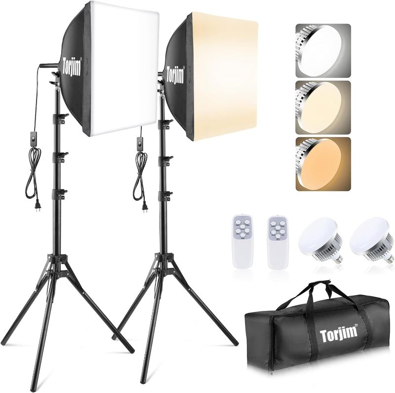 Photo 1 of Torjim Softbox Photography Lighting Kit, 16'' x 16'' Professional Softbox Lighting Kit with 85W 3000-7500K LED Bulbs, Studio Lights for Photography/Video Recording/Live Streaming/Portraits Shooting
