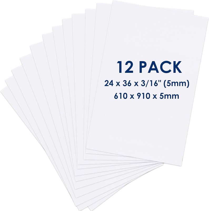 Photo 1 of Foam Board 24 x 36 x 3/16" (5mm) - 12 Pack - White Poster Board, Acid Free, Double Sided, Rigid, Sign Board Foamboard for Mounting, Crafts, Paintings Prints, Art, Display, Presentation and Projects

