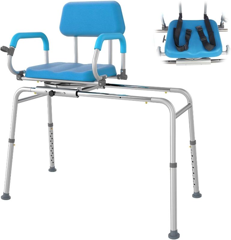 Photo 1 of Sliding Shower Chair with Swivel Seat, Tub Transfer Bench for Bathtub, Padded Shower Bench with Pivoting Arms, Height Adjustable Shower Seat for Tubs, Inside Shower for Handicap & Seniors, 330 lbs
