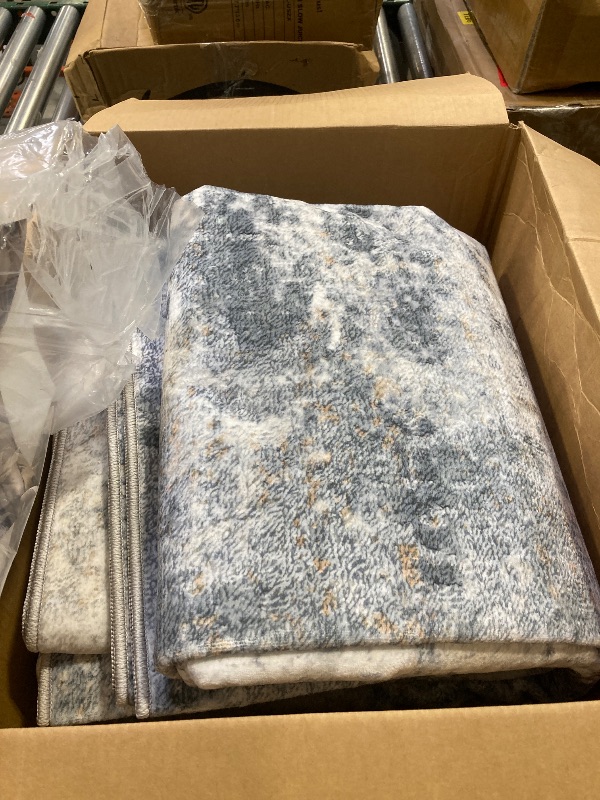 Photo 1 of 8x10 Washable Rugs Grey Blue Hallway Large Area Rug Indoor Accent Rug Abstract Non Slip Low Pile Carpet Distressed Throw Rug for Bedroom Living Room Office Dining Room Kitchen Laundry Room
