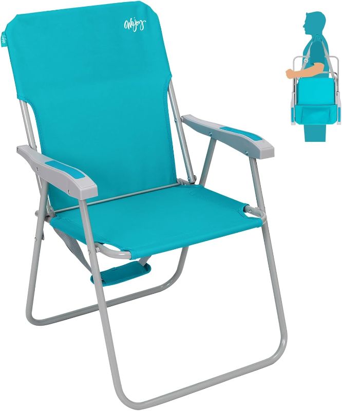 Photo 1 of #WEJOY Folding Beach Chair for Adults, Lightweight Beach Chair with Shoulder Straps, High Back Beach Chairs with Hard Armrest, Supports 300lbs for Beach Lawn Concert
