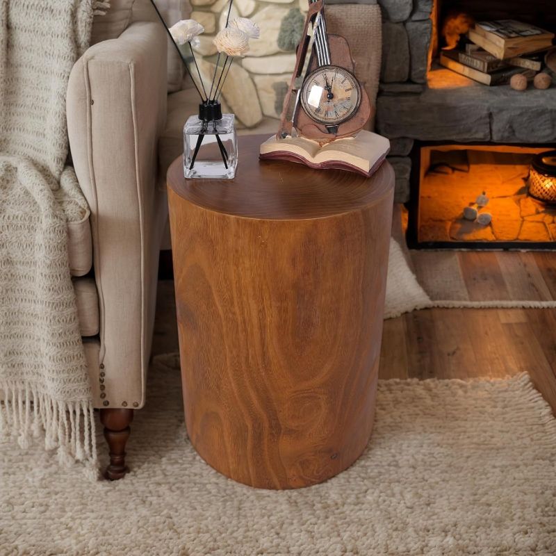 Photo 1 of Athaliah Wooden Tree Stump End Table 15.75" Rustic Wood Side Table Paulownia Wood
