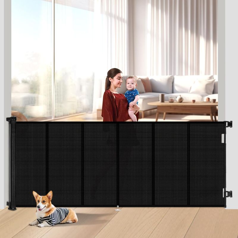 Photo 1 of Upgraded 120 inch Retractable Baby Gates Extra Wide with Reinforced Strip Design to Prevent Crawling Through, 48" Extra Tall Retractable Gates, 10 FT Retractable Dog Gate for Indoor/Outdoor
