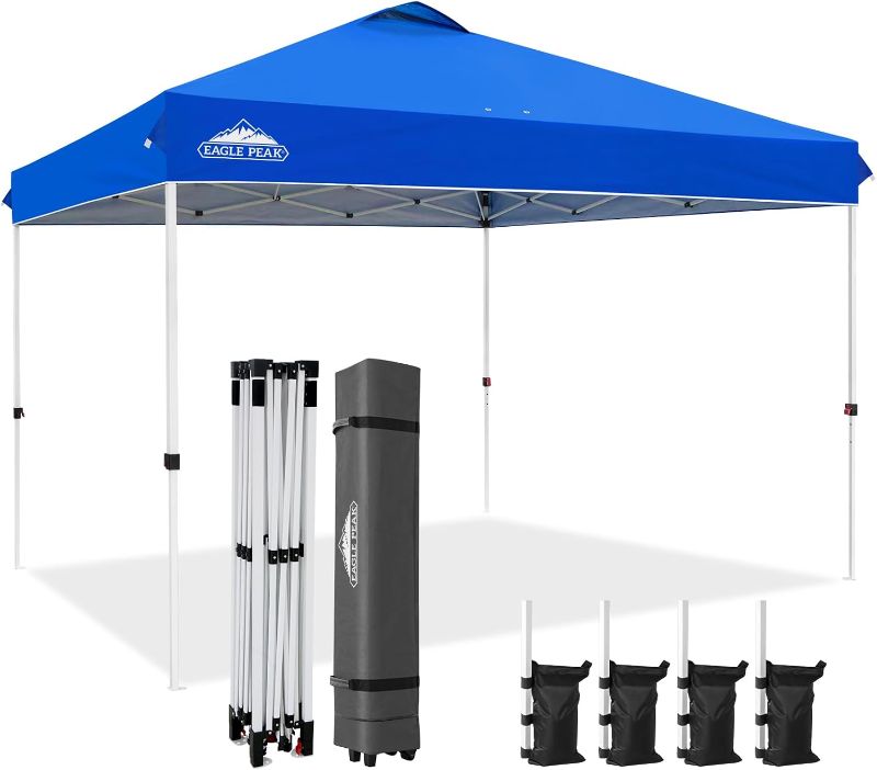 Photo 1 of EAGLE PEAK Pop Up Canopy Tent with Wheeled Carry Bag, 8 Stakes, 4 Ropes, 4 Weight Bags, Easy Set Up Tent Canopy, 12x12 ft, 144sqft of Shade, Blue
