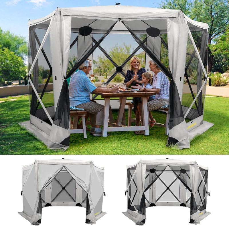 Photo 1 of 6 Sided Pop Up Gazebo Tent, Camping Screen Tent for 6-8 Person Foldable, Pop-Up Canopy Shelter with Mesh Windows, UV Resistant, Quick Set, Outdoor Gazebo with 6 Removable Wind Cloths
