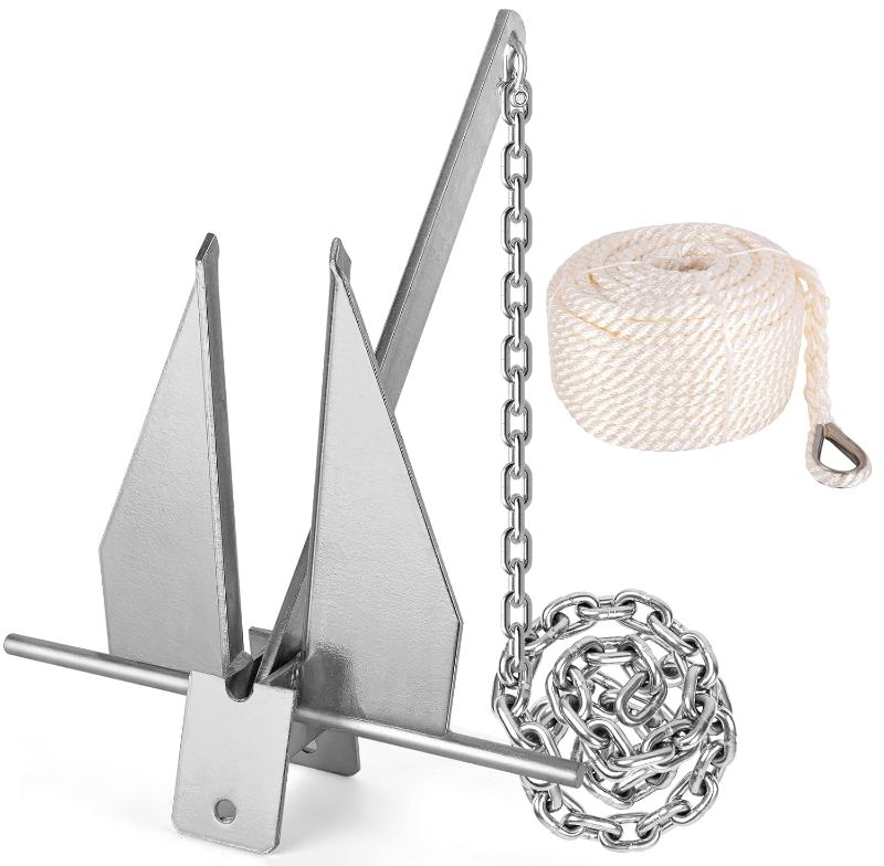 Photo 1 of 8.5Lbs Heavy Duty Boat Anchor Kit, Fluke Style Anchor Kit with Anchor Chain and Boat Anchor Rope Set for Boats Pontoon, Deck, Sail, Fishing, Portable Hot Dipped Galvanized Fluke Style Anchor
