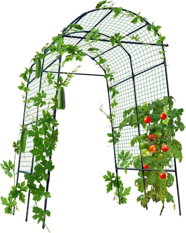 Photo 1 of Garden Arch Trellis for Climbing Plants Outdoor, 7.8 ft Tall Cucumber Trellis for Raised Bed, Plastic-Coated Metal Plant Support Vegetable Squash Pea Bean Grape Vine Arbor Trellis, Black
