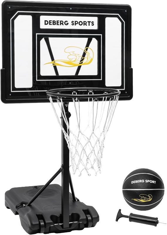 Photo 1 of DEBERG Swimming Pool Basketball Hoop Set Height-Adjustable Portable Pool Basketball Hoop Poolside with Shatterproof Backboard and Stainless Steel Rim/Bracket, Includes a Ball and Air Pump

