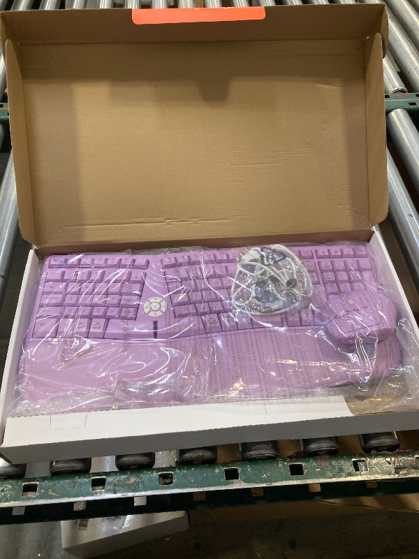 Photo 1 of MEETION Wireless Ergonomic Keyboard and Mouse, Split Arch Keyboard with Cushioned Wrist Palm Rest, Wireless Vertical Mouse, Rechargeable Full Size, for Windows/Mac/Computer/Laptop, Purple
