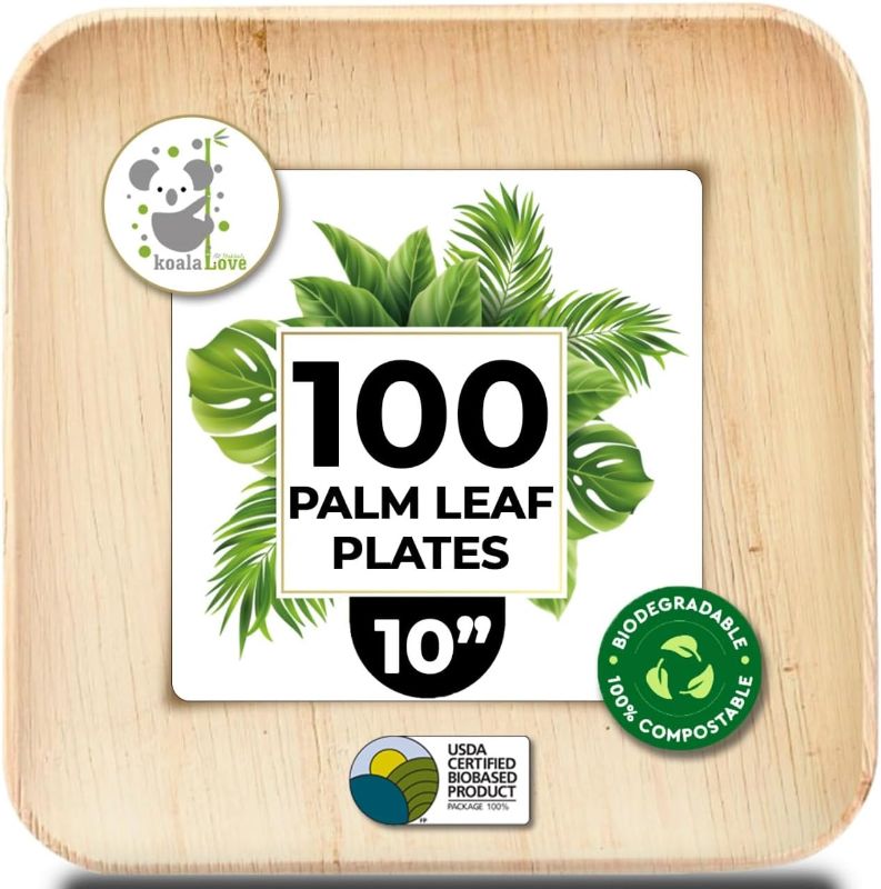 Photo 1 of KoalaLove Palm Leaf Plates Bamboo Disposable Square 10 inch 100 Bulk Party Pack Elegant Sturdy Design Better Than Paper and Plastic Plate (KoalaLove -PLP-10IN-100-Plates)
