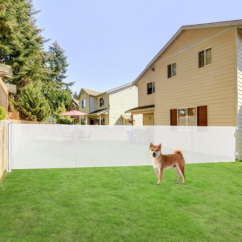 Photo 1 of Reinforced 42” Tall x 200” Extra Long Retractable Baby Gates, Extra Tall Baby Gates for Dogs with Support Rods, Retractable Dog Gate for Wide Opening Pet Gate Indoor Outdoor, White
