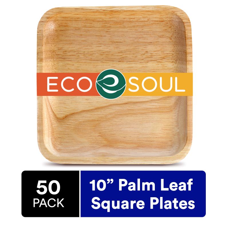 Photo 1 of ECO SOUL 100% Compostable 10 Inch Palm Leaf Square Plates 50 Counts | Heavy Duty Bamboo Disposable Party Plates | Eco-Friendly Biodegradable Plates
