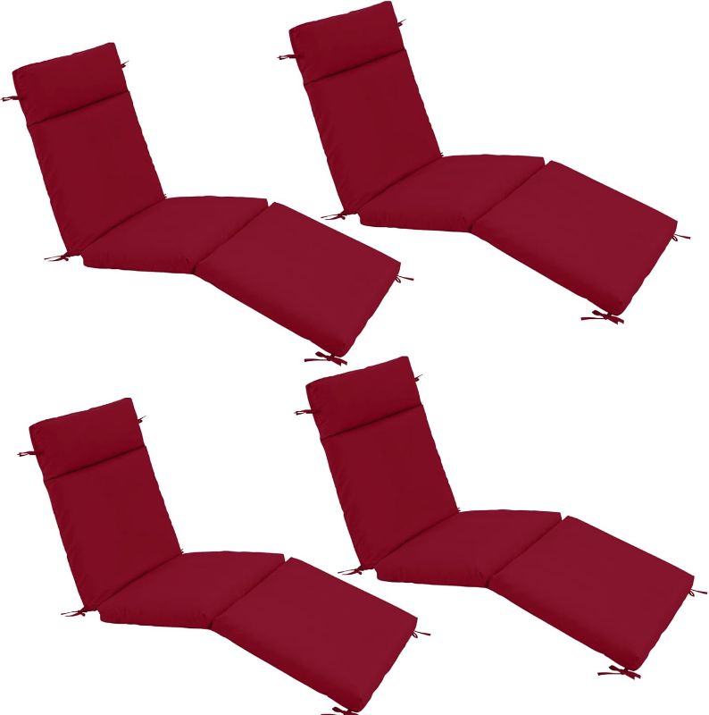 Photo 1 of Chaise Lounge Cushion 72x21x3 Inch ?Set of 4 Outdoor Lounge Chair Cushions, Lounger Pad Replacement with Fade-Resistant, Removable & Machine-Washable Covers, Ideal for Patio Chaise Chairs, Burgundy
