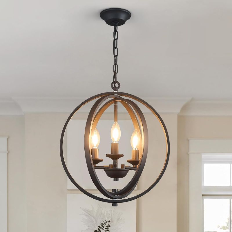 Photo 1 of 3-Light Modern Black Pendant Lights Farmhouse Industrial Chandelier Metal Geometric