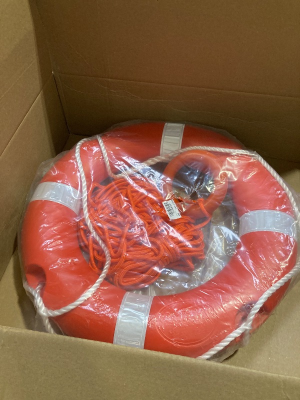 Photo 1 of Orange Boat Safety Throw Ring with Bracket - 23"/28" Life Ring Buoy with 98.5 FT Rope and Reflective Tape
