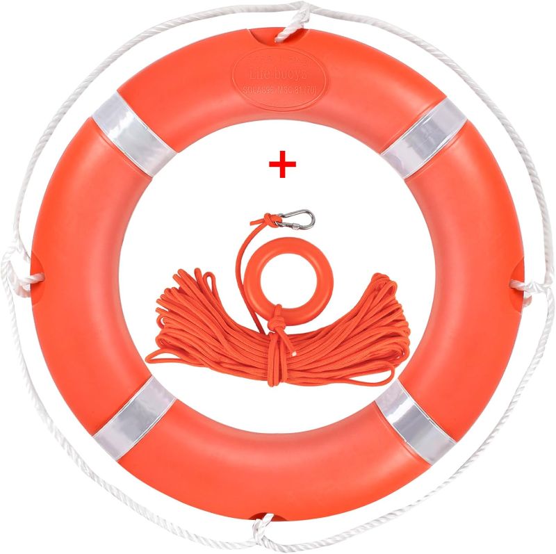 Photo 1 of Orange Boat Safety Throw Ring with Bracket - 23"/28" Life Ring Buoy with 98.5 FT Rope and Reflective Tape
