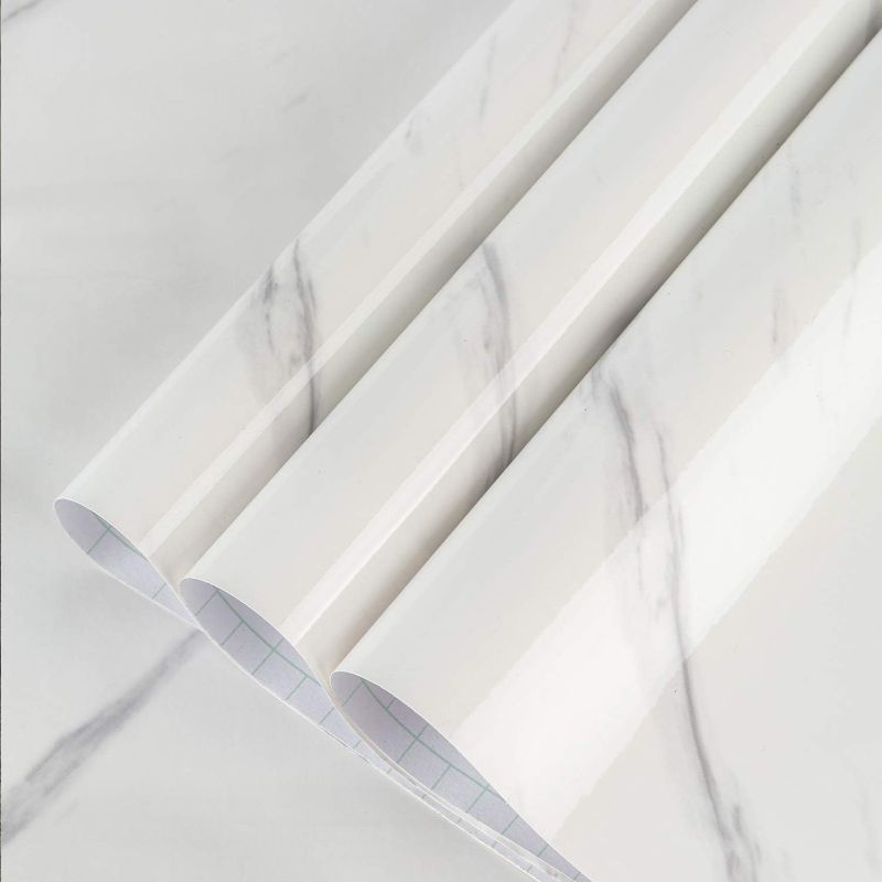 Photo 1 of Large White Marble Granite Wallpaper Peel Stick Thicken 48x197inch Waterproof Furniture Sticker Self-Adhesive Contact Paper Marble Vinyl Wrap for Countertop Fireplace Backsplash DIY Wall Sticker
