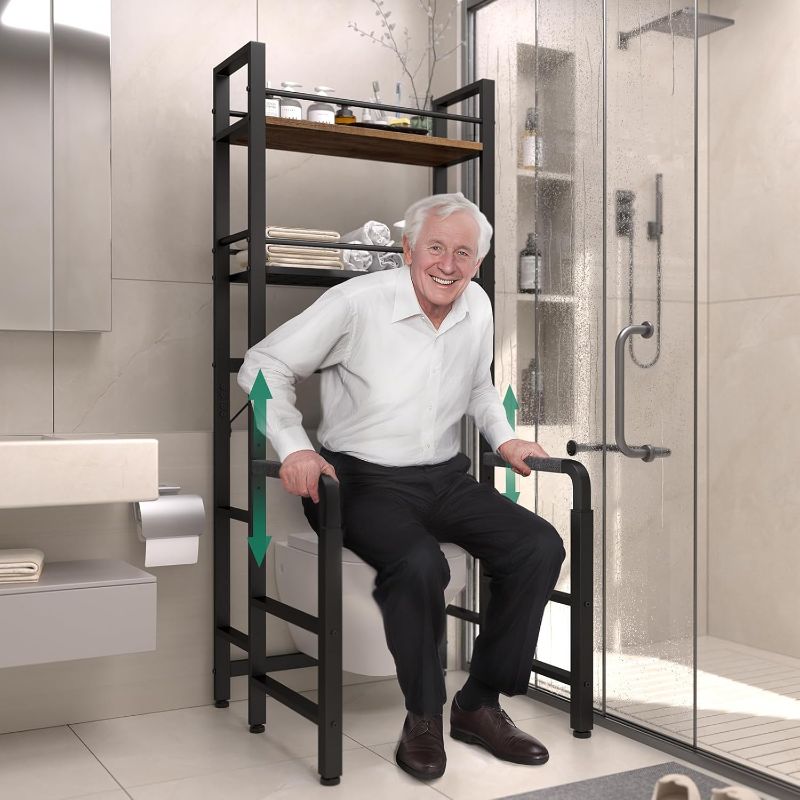 Photo 1 of Toilet Safety Rail with Storage, Adjustable Toilet Handles for Elderly & Seniors, Handicap Bathroom Accessories, Easy Installation Bathroom Toilet Grab Bar Fit Any Toilets
