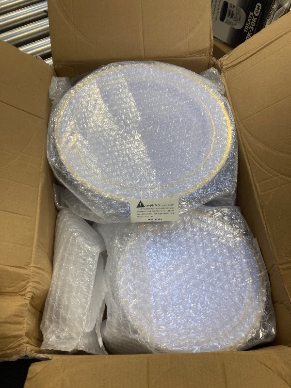 Photo 1 of I00000 200 Pcs Gold Plastic Plates - Disposable Party Plates Include 100 Dinner Plate and 100 Elegant Dessert Plate Perfect for Party, Holiday, Wedding & Birthday