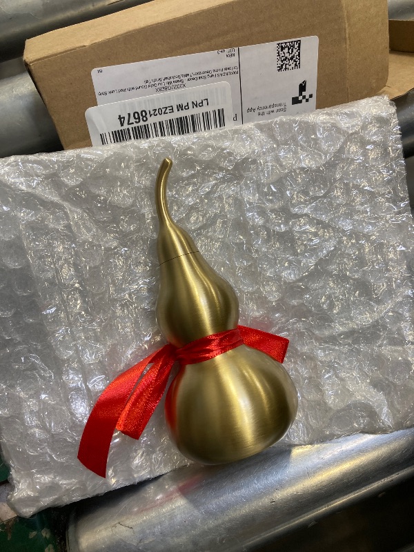 Photo 1 of PAKUNDAS Feng Shui Decor - Brass Wu Lou Gourd with Red Luck Strip for Ideal Home Decoration,Table,Bookshelf,5inch Tall,Full Brass,Fortune Protection,Hu Lu Bring Good Luck,Healthy,Success