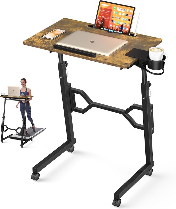 Photo 1 of Small Standing Desk with Wheels, Portable Treadmill Desk, Rolling Desk Adjustable Height for Laptop, Mobile Standing Table for Walking Pad, Bedside Table
