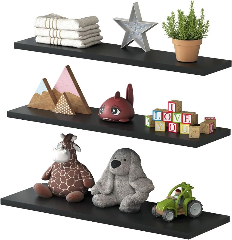 Photo 1 of | 3 Set Invisible Floating Shelf, Wall Mounted Shelf for Living Room, Bedroom, Kitchen, Bathroom, Modern Hanging Shelf for Books/Decor/Storage 21,5" Long and 20 lbs Capacity (Black)
