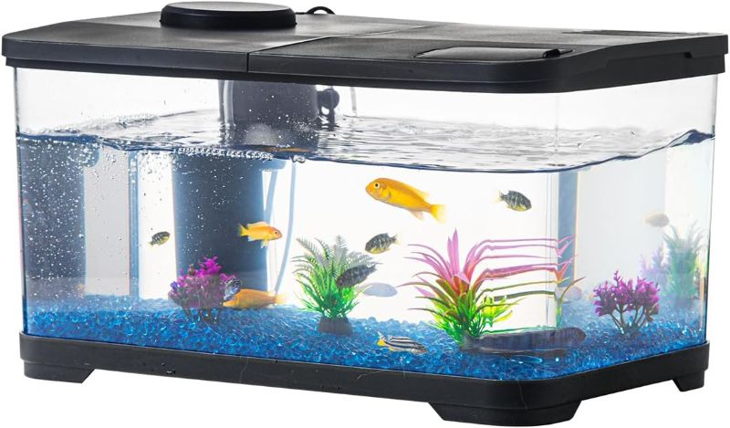 Photo 1 of Fish Tank, 3.8 Gallon Aquarium Starter Kit with Self Cleaning Fish Tank Pump with Filteration, Oxygenation, Water Circulation, Lighting Betta Fish Aquarium with Decor, Gravel (Black)
