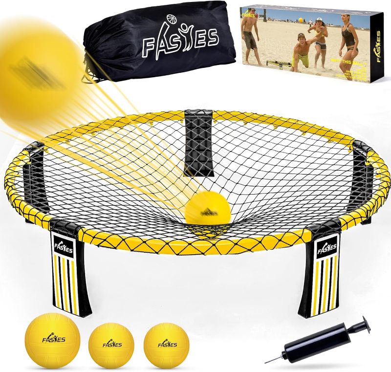 Photo 1 of Outdoor Beach Ball Game Includes 3 Balls, Net and Carrying Bag -Roundnet Game Set for Adults, Kids, and Family - Perfect for Beach, Yard, Lawn, Backyard, and Park
