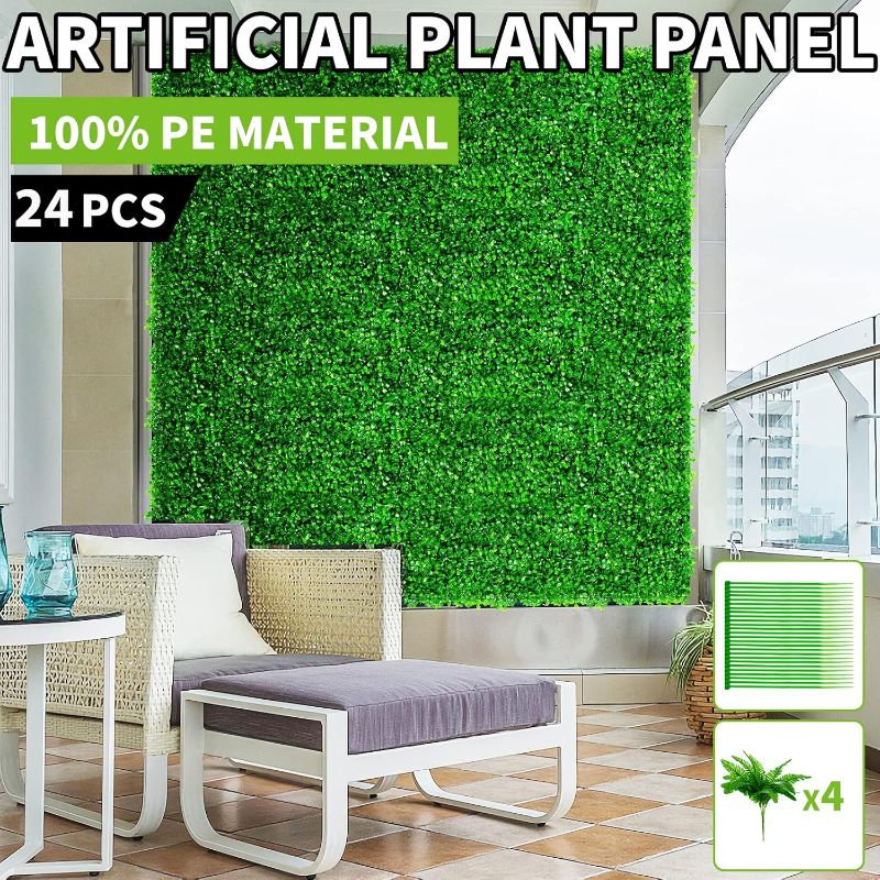 Photo 1 of 24PCS Boxwood Panels, 20"x20" Artificial Boxwood Hedge Panels, Grass Wall Panels, UV Protected Suitable for Garden, Fence, Backyard Wall Decoration
