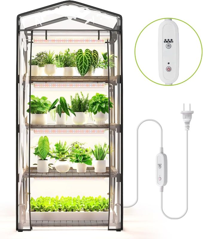 Photo 1 of Mini Indoor Greenhouse with Grow Light - 4 Tier Outdoor Portable Greenhouse with Shelves, Waterproof PVC Cover and 4 Dimmable 1.6FT 20W Grow Lights, 26.4"(L) X 19"(W) X 61"(H)

