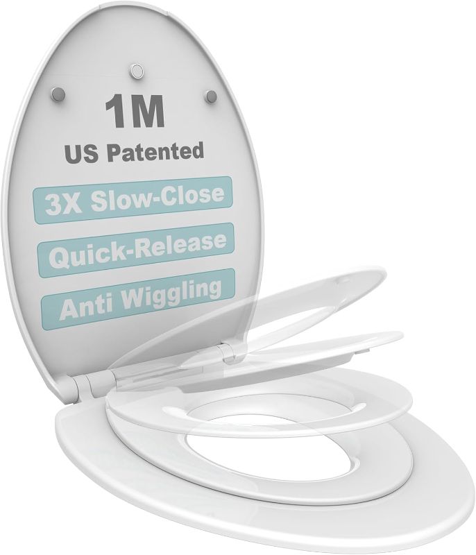 Photo 1 of Elongated Toilet Seat with Toddler Seat Built In, Slow Close for Both Child & Adult Seats, Potty Training Seat, No Wiggle and Easy to Install, Detachable Toddler Seat for Longterm Usage, White
