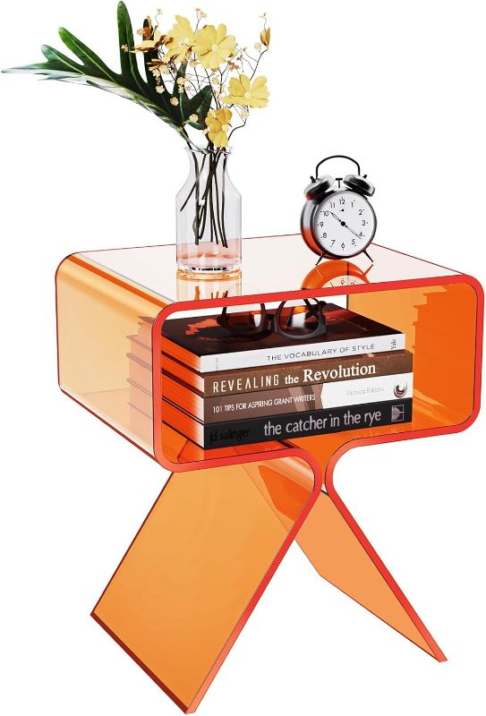 Photo 1 of Orange Acrylic Side Table Nightstand End Table
