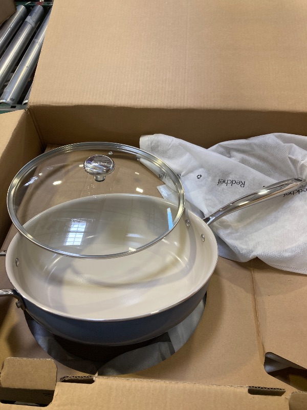Photo 1 of Redchef Nonstick Cookware Sets, Ceramic Frying Pan Set with Tempered Glass Lids, Non Stick Cooking Set, Dishwasher & Oven Safe, Induction Safe, Compatible with All Cooktops, Blue (8", 9.5", 11")
