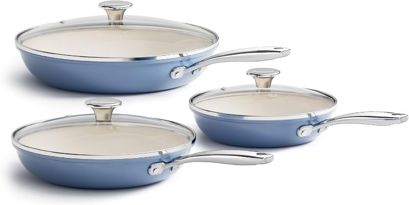 Photo 1 of Redchef Nonstick Cookware Sets, Ceramic Frying Pan Set with Tempered Glass Lids, Non Stick Cooking Set, Dishwasher & Oven Safe, Induction Safe, Compatible with All Cooktops, Blue (8", 9.5", 11")
